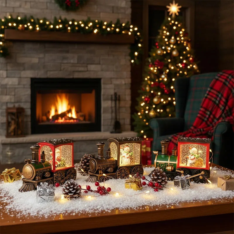 Decorações de trem de natal, trem de decoração de véspera de natal, bola de cristal decoração de mesa de árvore de natal para crianças presentes de ano novo