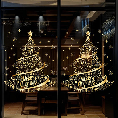 Adesivo de natal ouro pvc dupla face impresso adesivo de janela estática família vidro decorativo atmosfera de natal adesivo