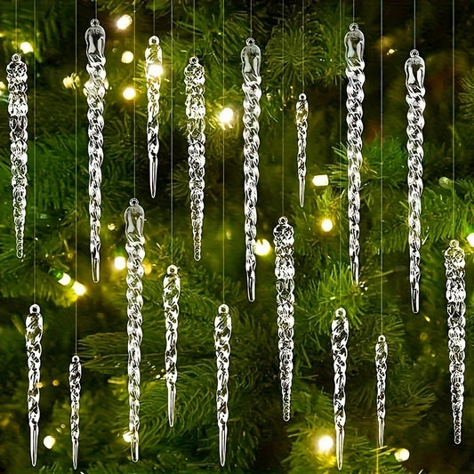 Crystal Clear Christmas Tree Enfeites, Icicle Decorações para Férias, Decoração de Festa de Inverno, 12 Pcs, 24 Pcs, 36Pcs