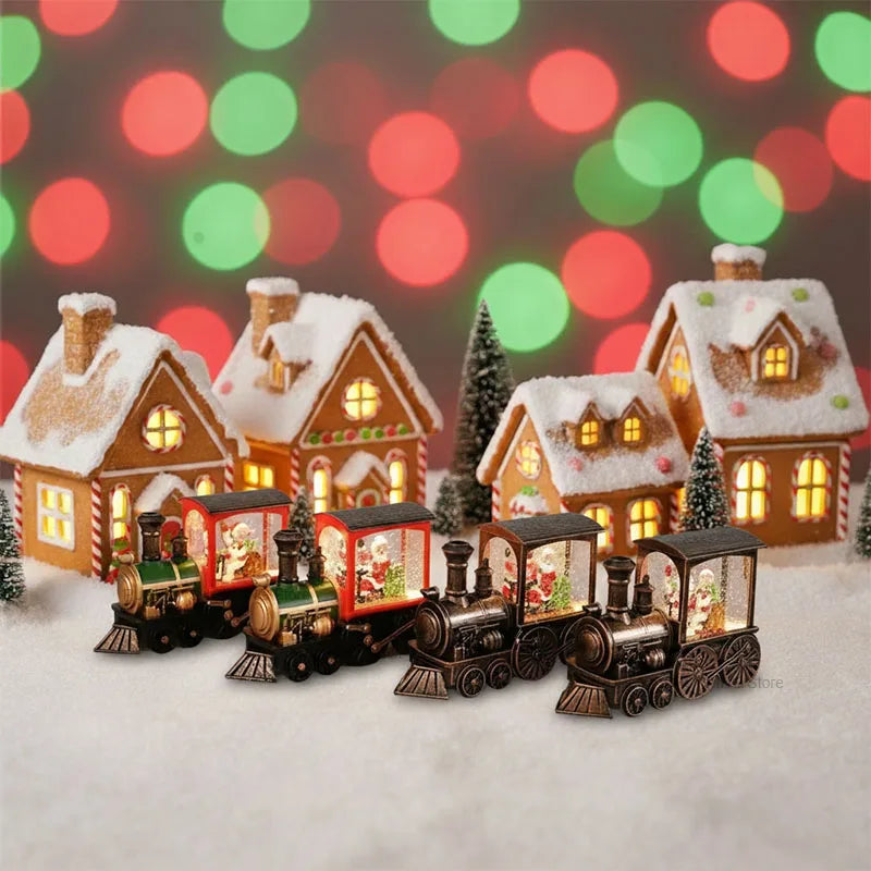 Decorações de trem de natal, trem de decoração de véspera de natal, bola de cristal decoração de mesa de árvore de natal para crianças presentes de ano novo