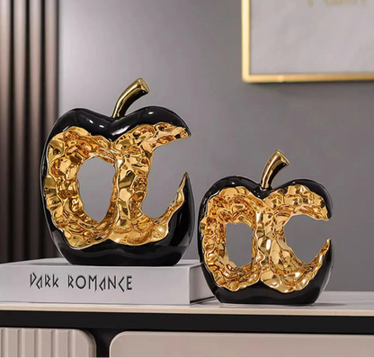 Maçã banhada a ouro oca artesanato escultura de cerâmica decoração de mesa ornamentos criativo estátua de maçã decoração estética do quarto