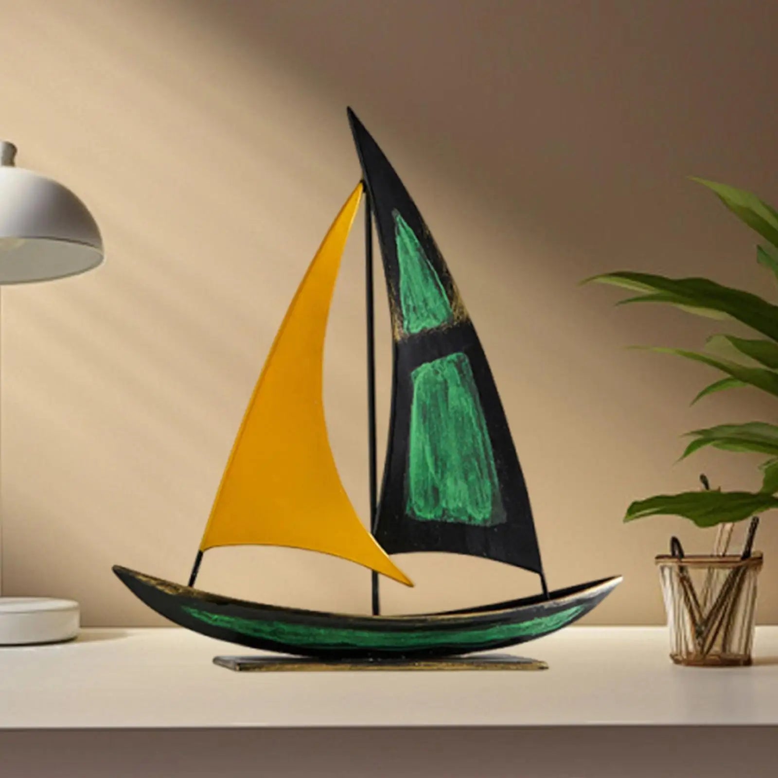 Ferro veleiro escultura desktop barco estátua estatueta coleção para escritório casa armário mesa peça central sala de estar decoração