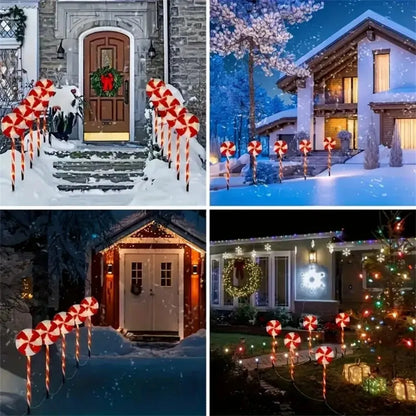 Luzes à terra de doces de árvore de Natal movidas a energia solar, decorações de cenas de gramado de férias, luzes de ambiente, paisagem de pátio ao ar livre l