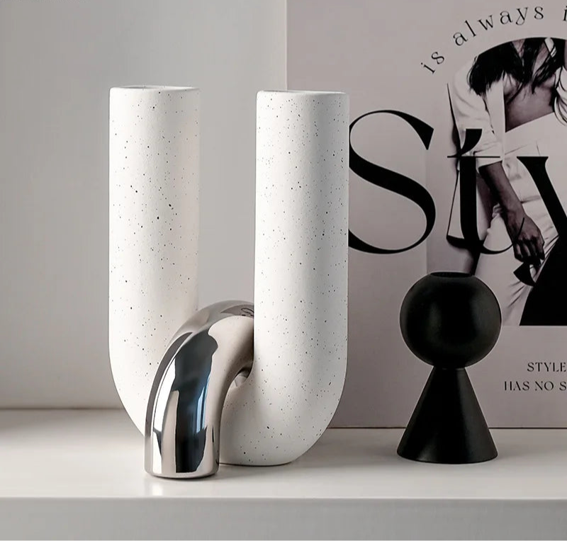 Vaso de cerâmica criativo em forma de u, vasos de flores, decoração de mesa, arranjo de flores, vasos florais de porcelana, decoração estética de quarto
