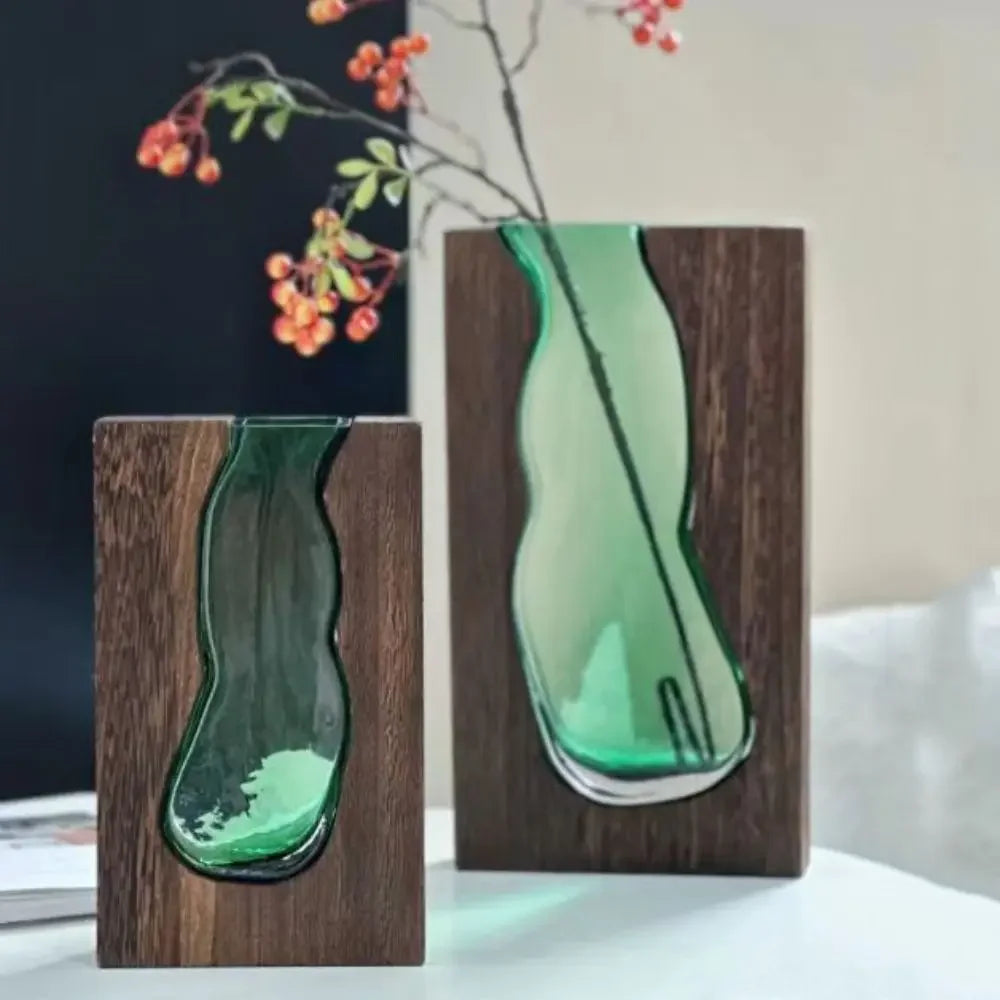 Garrafa de arranjo de flores vaso de vidro de madeira criativo moderno suporte de flores hidropônicas requintado vaso de flores transparente homestay