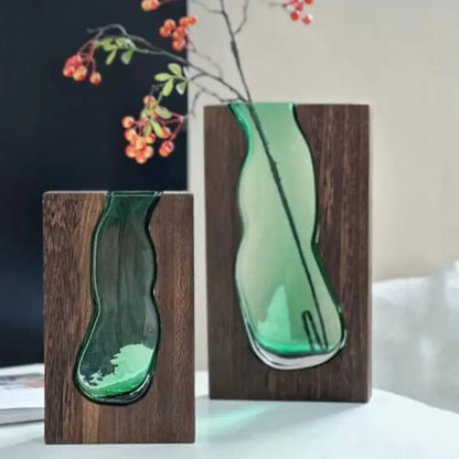 Garrafa de arranjo de flores vaso de vidro de madeira criativo moderno suporte de flores hidropônicas requintado vaso de flores transparente homestay