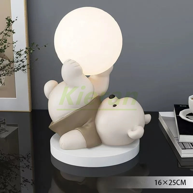 Nordic moderno urso acrobático led lâmpada de assoalho quarto estudo sala jantar lâmpada mesa cabeceira sala estar decorativa resina noite lâmpada