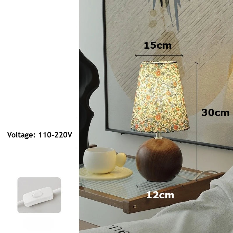 Francês retro floral estilo fresco lâmpada de mesa nordic retro quarto estudo sala leitura decoração candeeiro mesa pano cerâmica luzes led