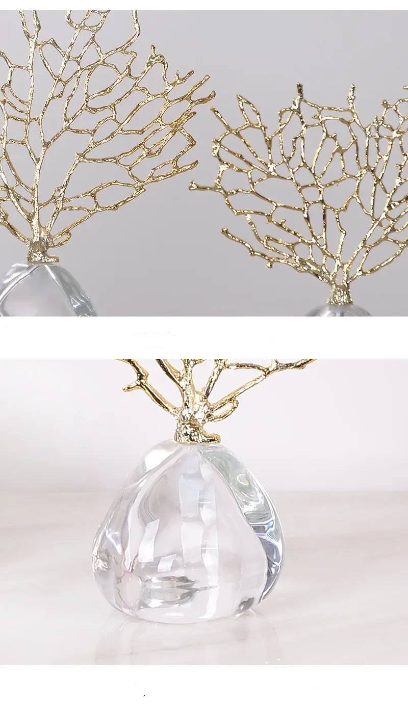 Imitação de coral ornamentos cristal metal árvore vaso vidro oco quadro metal resina coral oceano estatuetas decorativas decoração casa