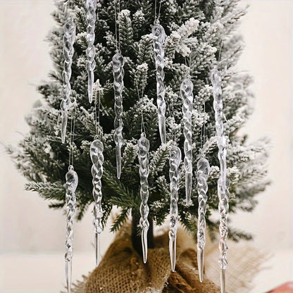 Crystal Clear Christmas Tree Enfeites, Icicle Decorações para Férias, Decoração de Festa de Inverno, 12 Pcs, 24 Pcs, 36Pcs