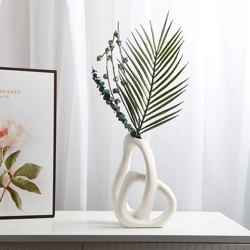 CAPIRON-Vaso Cerâmico Abstrato, Arranjo De Flores, Sala De Estar, Mesa De Escritório, Decoração Para Casa Acessórios, Interior Pampas Grama