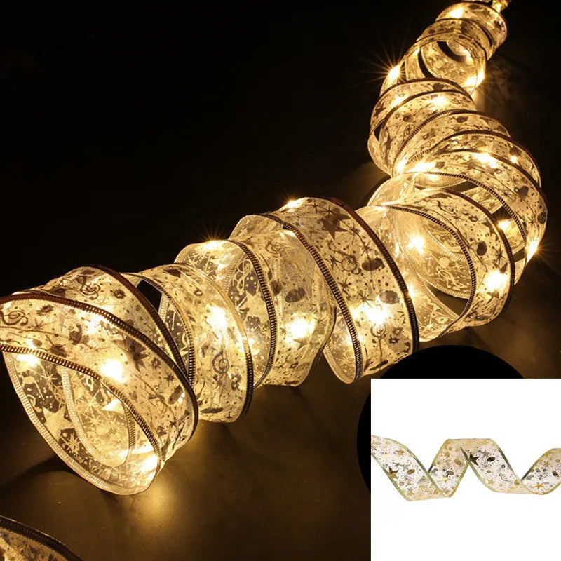 Decoração de natal luzes de fita led enfeites de árvore de natal diy rendas arcos luzes da corda navidad decorações para casa ano novo 2023