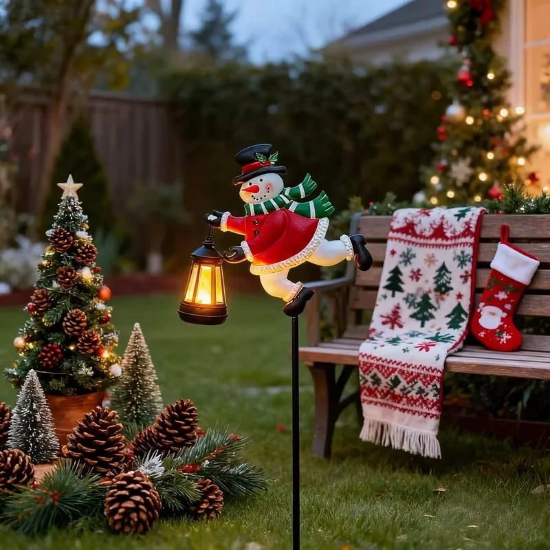 Boneco de neve solar chaleira luzes ao ar livre lâmpada solar do gramado branco quente papai noel solar pendurado lanterna para quintal jardim decoração natal