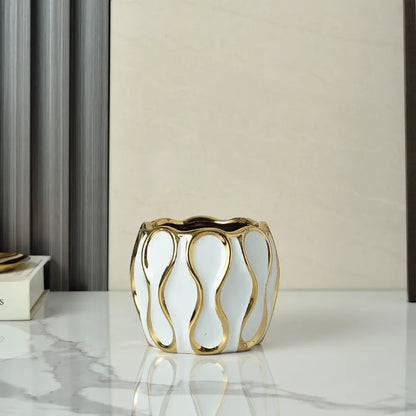 Vaso cerâmico galvanizado, ornamentos de flores douradas, arranjo de flores secas, decoração moderna da sala de estar, preto e branco