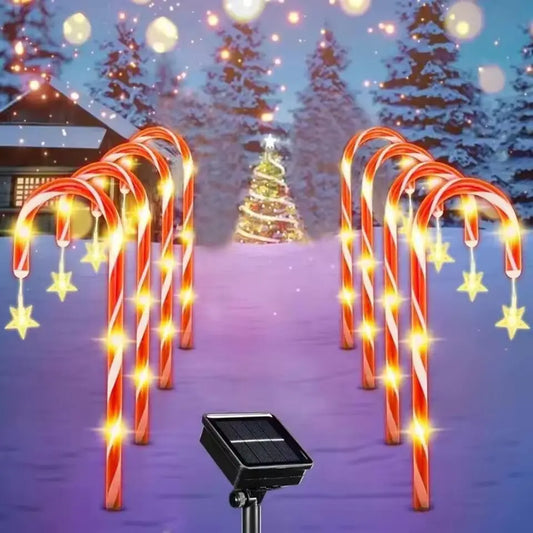 5/8 pçs/set movido a energia solar cana luzes do jardim ao ar livre à prova dwaterproof água 8 modos decoração luzes natal doces lâmpada do gramado