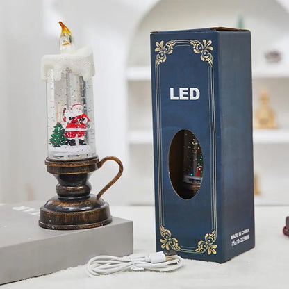 Brilhante globo de neve de natal vela a pilhas led vela sem chama glitter lâmpada decoração de natal luz da noite presente