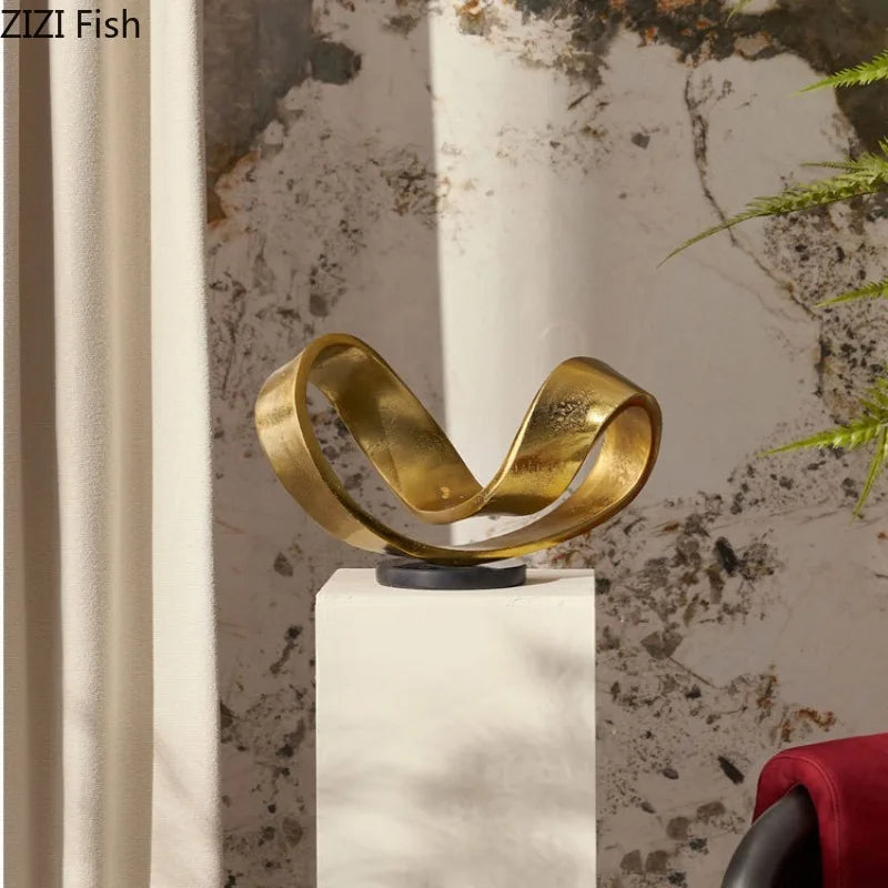 Ornamentos de artesanato dourado, estátua abstrata de mesa, arte geométrica, acessórios para casa, decoração, artesanato, presentes em miniatura