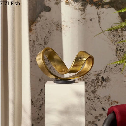 Ornamentos de artesanato dourado, estátua abstrata de mesa, arte geométrica, acessórios para casa, decoração, artesanato, presentes em miniatura
