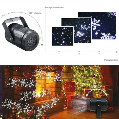 Natal rotativo led projeção luz de fadas alimentado por usb dinâmico branco floco de neve padrões projetor palco para iluminação do feriado