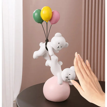 Nórdico Balão Urso Voador Coelho Resina Ornamentos, Home Decor Artesanato Estátua, Quarto das Crianças Figurinhas Escultura, Presente de Casamento