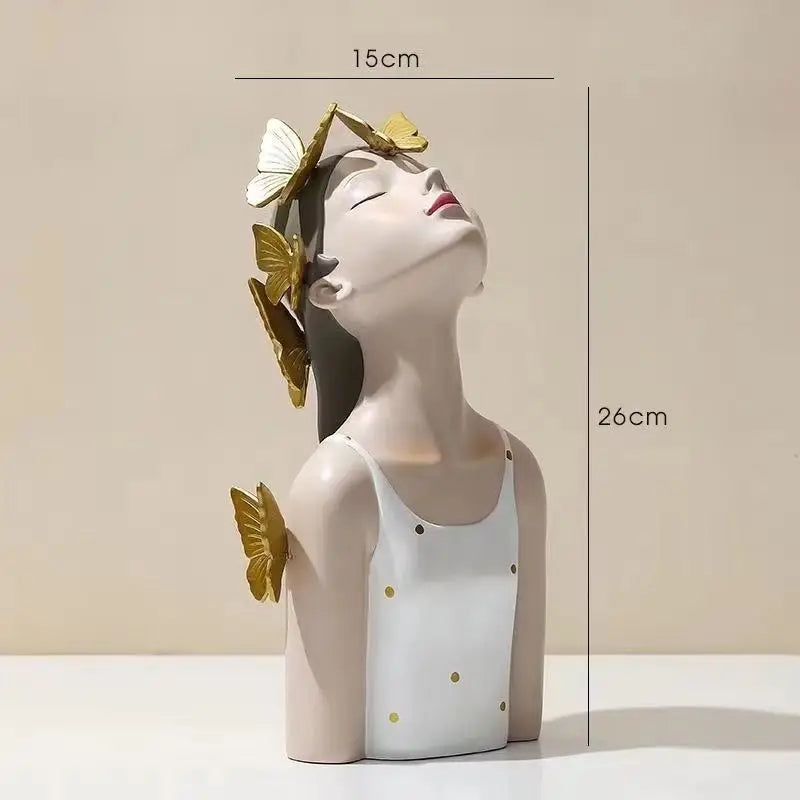 Rosto moderno para cima retrato borboleta meninas ornamentos de resina casa sala estar escultura decoração loja escritório estatuetas artesanato