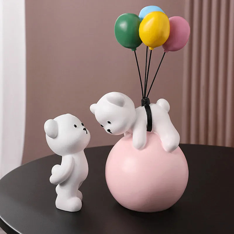 Nórdico Balão Urso Voador Coelho Resina Ornamentos, Home Decor Artesanato Estátua, Quarto das Crianças Figurinhas Escultura, Presente de Casamento