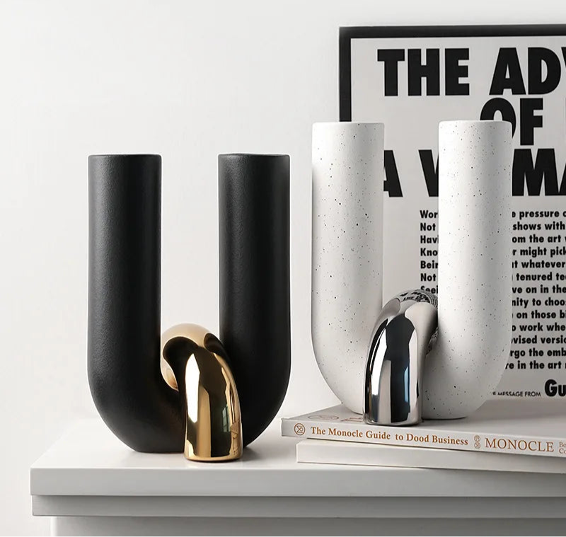 Vaso de cerâmica criativo em forma de u, vasos de flores, decoração de mesa, arranjo de flores, vasos florais de porcelana, decoração estética de quarto