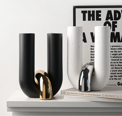 Vaso de cerâmica criativo em forma de u, vasos de flores, decoração de mesa, arranjo de flores, vasos florais de porcelana, decoração estética de quarto