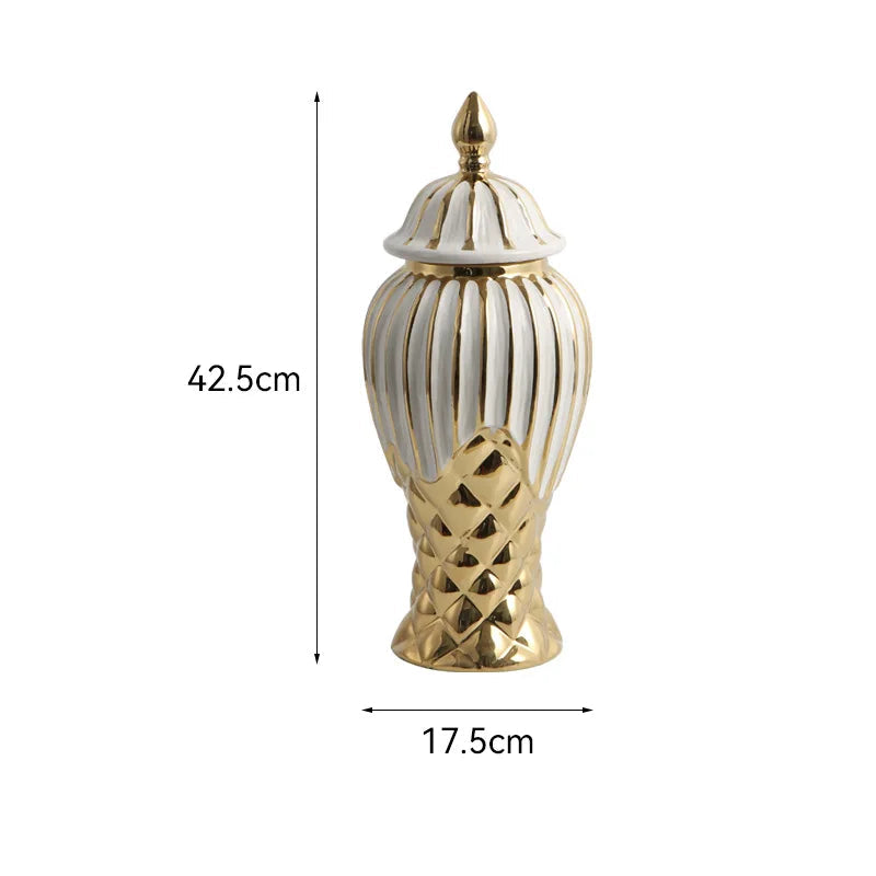 Vaso de Cerâmica Luxo | Dourado e Branco Elegante