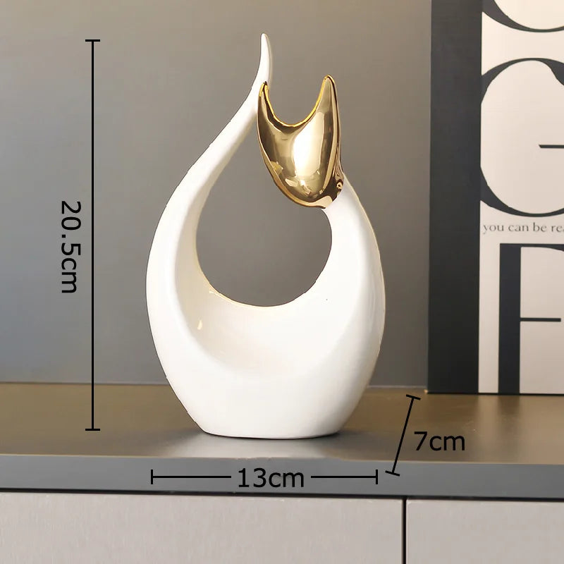 Arte abstrata cerâmica gatinho estátua branco animal ornamentos mesa decoração porcelana gato escultura sala estética decoração