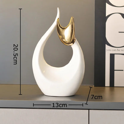 Arte abstrata cerâmica gatinho estátua branco animal ornamentos mesa decoração porcelana gato escultura sala estética decoração