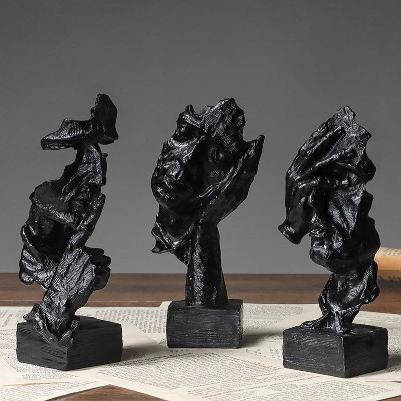 Vilead 16cm conjunto de 3 escultura abstrata resina silêncio é estátua de ouro areia preta escritório estante decoração de mesa objeto prateleira