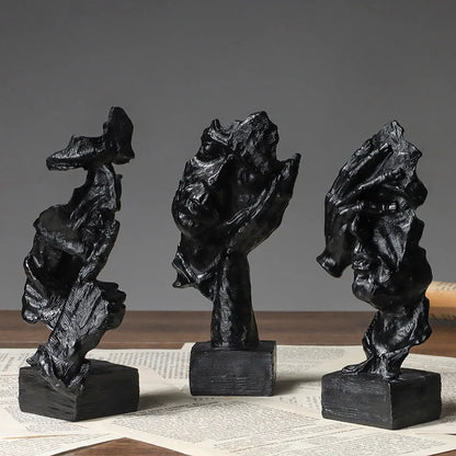 Vilead 16cm conjunto de 3 escultura abstrata resina silêncio é estátua de ouro areia preta escritório estante decoração de mesa objeto prateleira