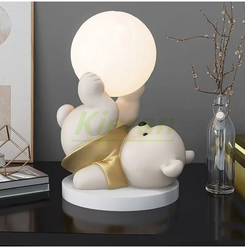 Nordic moderno urso acrobático led lâmpada de assoalho quarto estudo sala jantar lâmpada mesa cabeceira sala estar decorativa resina noite lâmpada