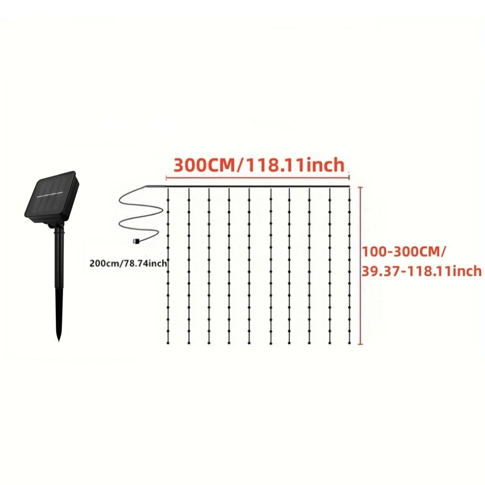 Cortina de luz solar ao ar livre à prova dwaterproof água solar fada guirlanda luzes da corda jardim quintal pavilhão festa casamento decoração do feriado luzes
