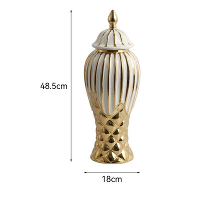 Vaso de Cerâmica Luxo | Dourado e Branco Elegante