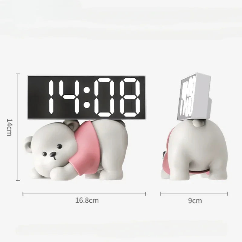 Relógio Despertador digital com Resina Urso, Bonito Estátua Ornamentos, Esculturas de animais, Decoração Desktop Eletrônico, Sala Decor