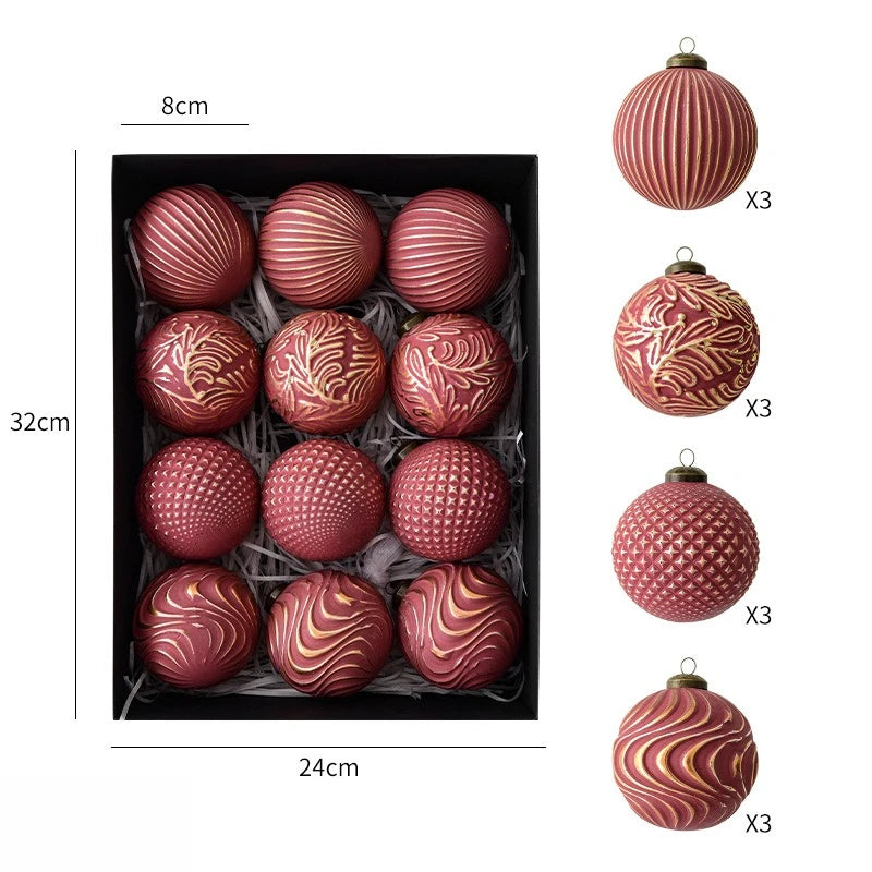12 pçs 8cm bolas de natal antigas luxo natal decorativo pendurado ornamentos festa de ano novo esferas de natal pingente conjunto