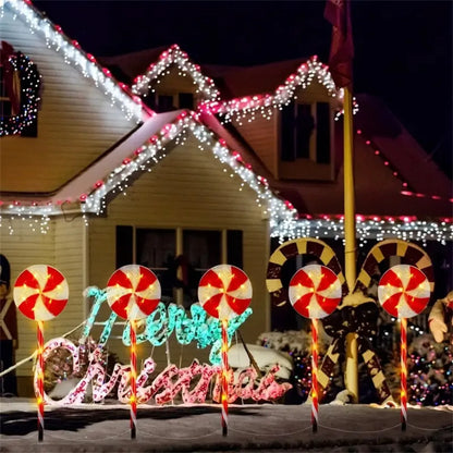 Luzes à terra de doces de árvore de Natal movidas a energia solar, decorações de cenas de gramado de férias, luzes de ambiente, paisagem de pátio ao ar livre l