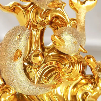 Moderno fengshui golfinho dourado resina itens de decoração casa quarto estatuetas mesa artesanato loja escritório desktop estátua acessórios