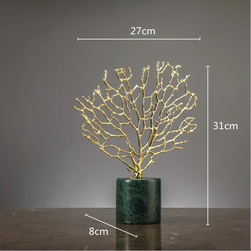 Imitação de coral ornamentos cristal metal árvore vaso vidro oco quadro metal resina coral oceano estatuetas decorativas decoração casa