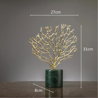 Imitação de coral ornamentos cristal metal árvore vaso vidro oco quadro metal resina coral oceano estatuetas decorativas decoração casa