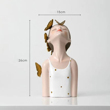 Rosto moderno para cima retrato borboleta meninas ornamentos de resina casa sala estar escultura decoração loja escritório estatuetas artesanato