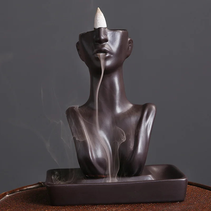 Estátua de beleza queimador de incenso de cerâmica cachoeira backflow incenso suporte de incenso decoração de casa