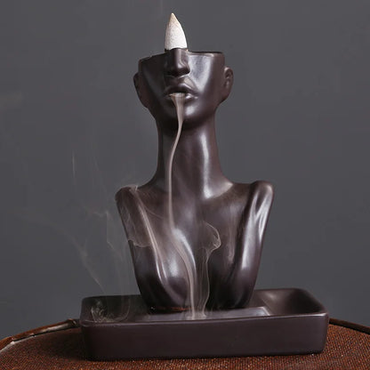 Estátua de beleza queimador de incenso de cerâmica cachoeira backflow incenso suporte de incenso decoração de casa
