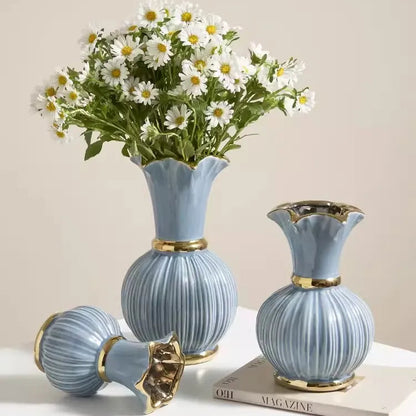 Vaso de cerâmica americano de alta qualidade, porcelana retrô azul e branca, decoração europeia de sala de estar, arranjo floral, luxo leve