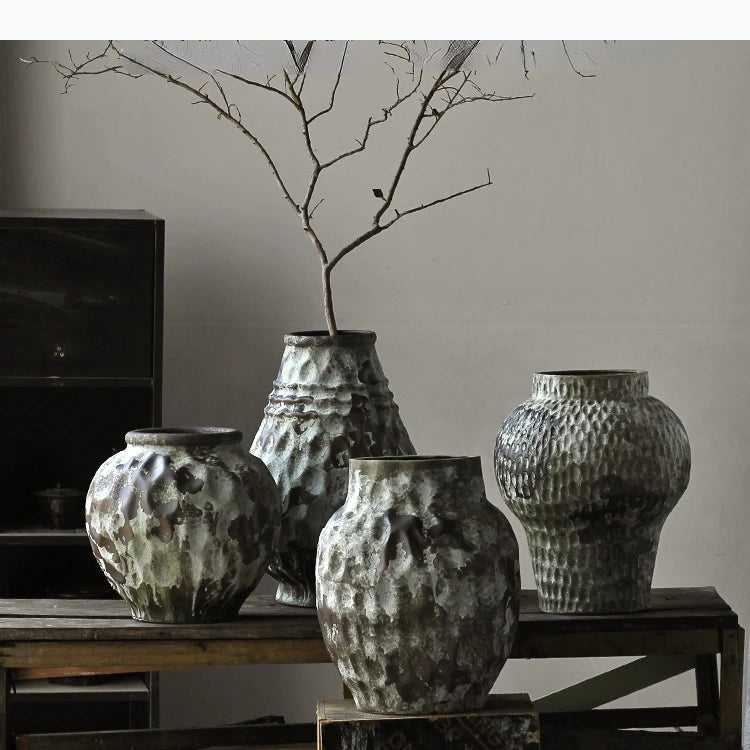 Vaso de cerâmica retrô, garrafa de porcelana de cerâmica grossa, arranjo floral, acessórios, vaso de flores, decoração de casa