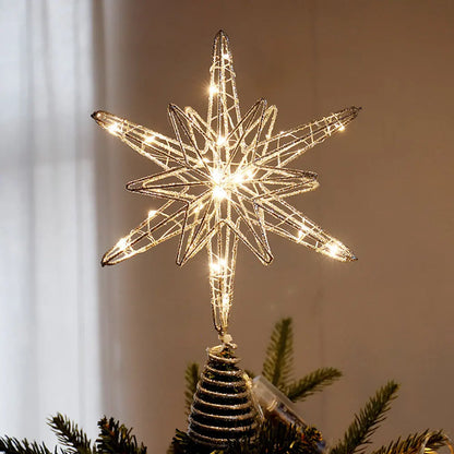 Árvore de natal toppers estrela com luzes led string ornamentos para natal festa em casa decoração festival festa ano novo