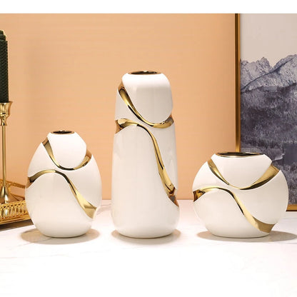 Vaso de cerâmica banhado a ouro, arranjo de flores para sala de estar, mesa hidropônica, utensílios florais, decoração estética