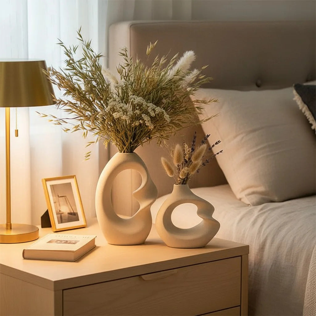 CAPIRON-Conjunto de Vaso Cerâmico Fosco para Decoração de Casa, Pampas Grama, Flor Seca, Acessórios Nórdicos Modernos, Interior de Mesa, Conjunto de 2